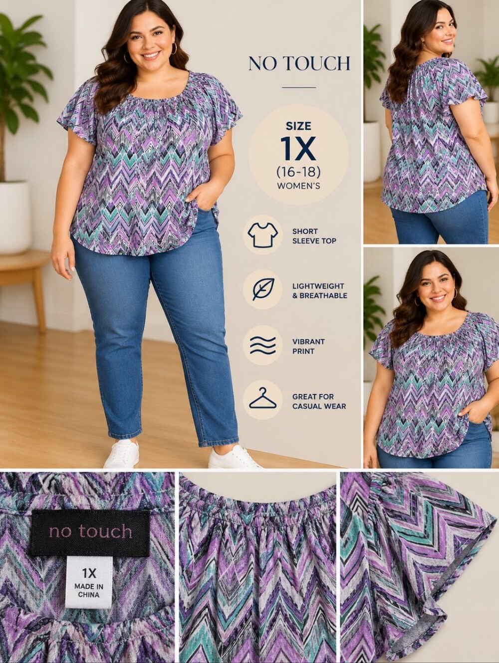 N touch Women's 1X purple design Blouse #38